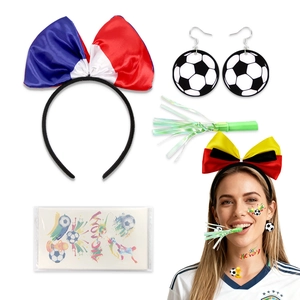 Set de supporter avec bandeau nœud, boucles d'oreilles foot, sifflet et tatouage
