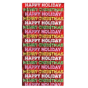 1x2m Red Tinsel Fringe Curtain with Happy Holiday Print for Christmas Party Decor