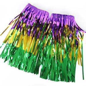 Purple gold and green metallic fringe skirt for carnival party decorations and festive costumes