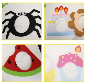 Detailed set of four cartoon animal felt party masks for kids with elastic headbands
