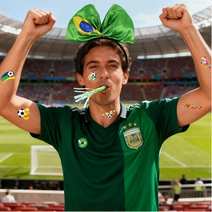 Détails du kit de supporter du Brésil avec bandeau à nœud football et maillot