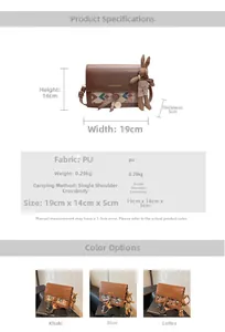 Detailed size specifications of the vintage patterned crossbody bag with rabbit charm