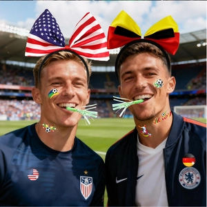 Kit fan foot avec serre-tête nœud drapeau USA, sifflet et tatouages temporaires