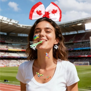 Set d'accessoires de fan de foot avec serre-tête Canada, boucles d'oreilles et tatouages