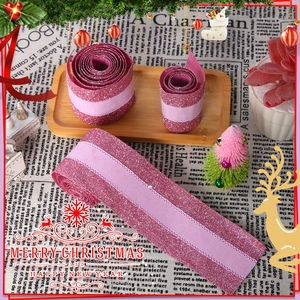 Pink Glitter Tinsel Ribbon Polyester Satin Ribbon For Christmas Tree Valentine Day Gift Wrapping Party Wedding Home Decoration