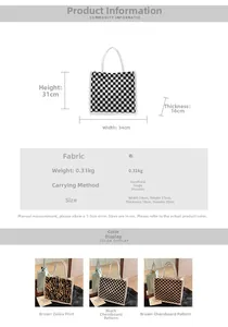 Detailed size specifications for a large canvas tote bag with various pattern options