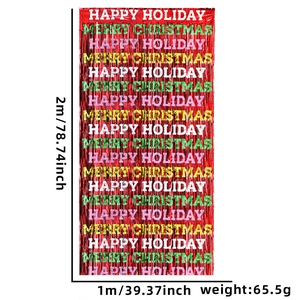 2x1m Red Christmas fringe curtain with Happy Holiday print for party backdrop decor