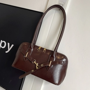 Women Retro PU Leather Shell Shoulder Bag Fashion Glossy Crossbody Handbag With Gold Zipper Large Capacity Commuter Bag