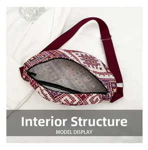 Sac banane ethnique avec poche intérieure zippée et motif jacquard tissé géométrique