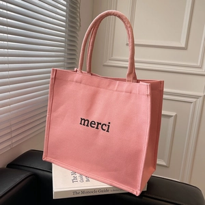 Borsa tote in tela rosa con stampa merci, borsa a tracolla minimalista per studentesse
