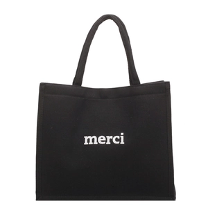 Borsa tote minimalista in tela nera con stampa merci bianca per uso quotidiano casual