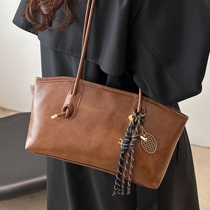 Large Capacity PU Leather Tote Bag For Women Fashion Commuter Shoulder Bag With Topstitching Detail Minimalist Handbag