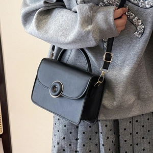 Modern PU Leather Small Square Shoulder Bag For Women Versatile Single Shoulder Crossbody Handbag With Circular Buckle Daily Use