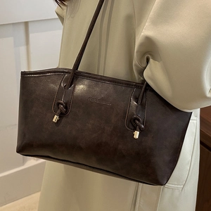 Chic dark brown large capacity tote bag with embossed fashion lettering for women