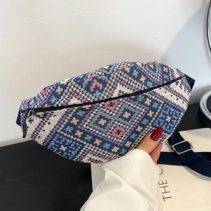 Sac Banane Tissé Bohème Ethnique Toile Motif Géométrique Sac de Poitrine Crossbody Pour Femmes Voyage Quotidien Sac à Main