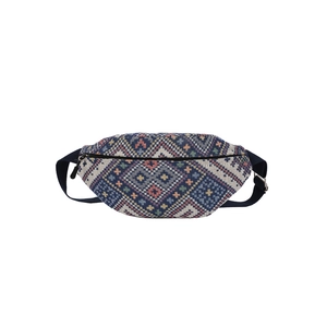 Sac banane tissé ethnique aux motifs géométriques avec sangle réglable en nylon marine