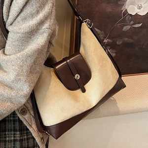 Women's Vintage Large Capacity Suede PU Leather Hobo Shoulder Bag Commuter Tote Backpack With Contrast Stitching Retro Casual Top Handle Bag