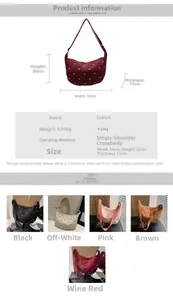 Detailed view of quilted nylon hobo bag sizes and specifications in five color options
