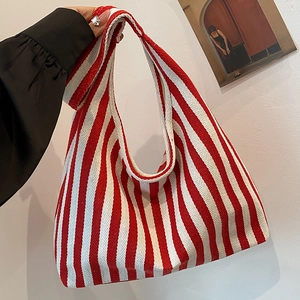 Large Capacity Striped Tote Bag For Women PU Leather Fashion Shoulder Bag 2025 New Trend Ins Style University Student Handbag