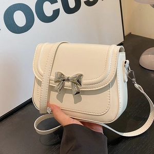 Petit Sac Carré à Bandoulière avec Nœud Papillon pour Femmes en Cuir PU Sac à Main Élégant Couleur Unie Quotidien