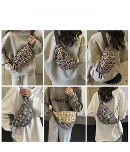 Ethnic style crossbody chest bag featuring vintage geometric woven patterns on models