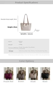 Detailed size specs and color options for this lightweight Oxford cloth tote bag