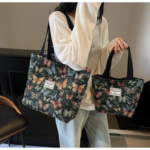 Detailed set of large and small floral tote bags featuring vintage butterfly patterns