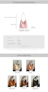 Detailed size specifications and color options for the minimalist faux leather tote bag
