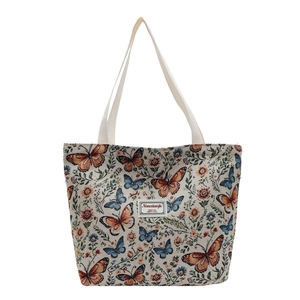 Retro floral tote bag with butterfly jacquard pattern and large capacity for women