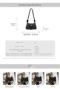Detailed size specifications and material chart for stylish PU leather underarm shoulder bags
