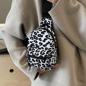 Mini leopard print crossbody chest bag with adjustable strap for streetwear fashion