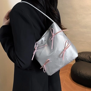 New 2025 Trendy Women PU Leather Bowknot Shoulder Bag Small Square Underarm Bag Elegant Solid Color Handbag For Daily Matching