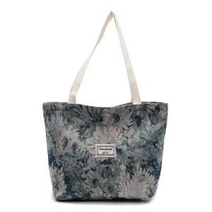 Floral jacquard tote bag with vintage botanical patterns and sturdy fabric handles