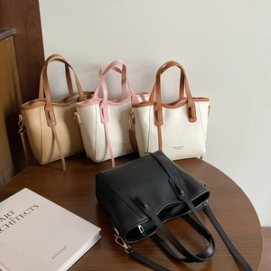 Franse vintage bucket tote bag in kaki, roze, bruin en zwart voor damesmode