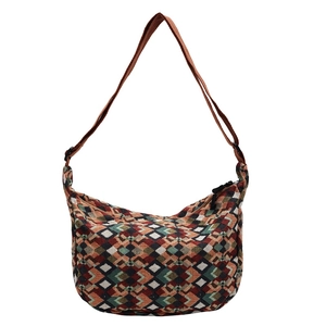 Ethnic bohemian canvas tote bag with geometric diamond pattern and adjustable strap