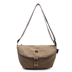 Borsa a tracolla minimalista in nylon kaki con tracolla regolabile e doppia cerniera