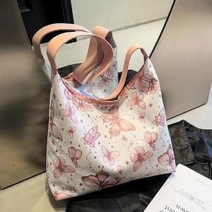 Borsa tote in tela con stampa a farfalla e spalline rosa per la moda quotidiana