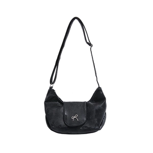 Sac hobo tendance en similicuir noir avec nœud argenté métallique et bandoulière réglable