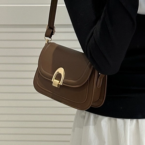 Women Retro PU Leather Small Square Bag Horseshoe Metal Buckle Urban Simplicity Crossbody Shoulder Bag For Daily Office