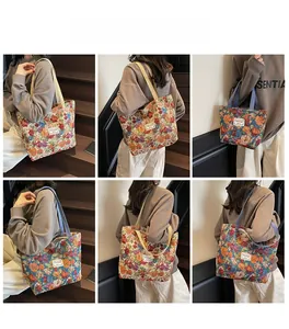 Sacs cabas en toile à fleurs de grande capacité avec six motifs vintage différents