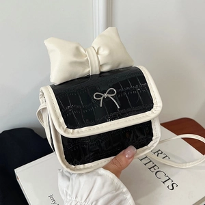 Mini color-block crossbody bag with large bow and crocodile texture for women