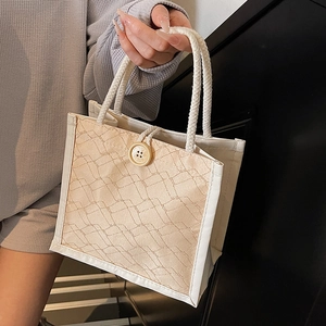 Borsa da Donna Piccola in Pelle PU Borsa Tote Trapuntata Porta Pranzo Con Manico in Corda Stile Giapponese Dolce Mini Borsa Portatile