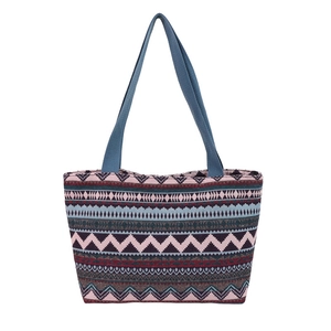 Ethnic style tote bag with colorful geometric patterns and large capacity for women