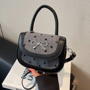 Fashion Women PU Leather Saddle Bag Sweet Bow Buckle Small Shoulder Crossbody Bag Casual Polka Dot Heart Pattern Handbag