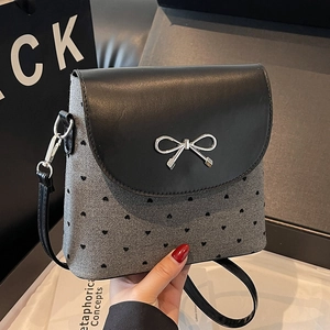 Women Fashion Bowknot Crossbody Bag 2025 New Trend Heart Polka Dot Print PU Patchwork Bucket Shoulder Bag Silver Bow Buckle Mini Handbag