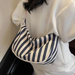 Sac hobo en toile rayée bleu et blanc à grande capacité pour un usage quotidien décontracté