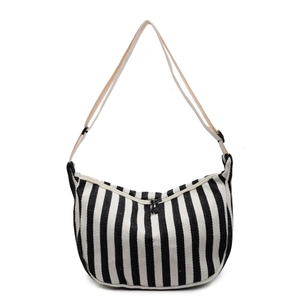 Sac hobo rayé en toile rétro avec bandoulière réglable et grande capacité de rangement
