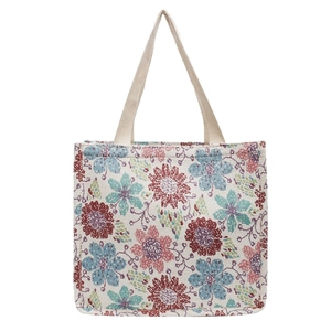 Ethnic style large floral tote bag with jacquard knit fabric and cream handles