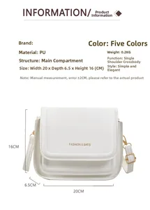 Spécifications de taille et poids pour ce sac à bandoulière blanc au style minimaliste