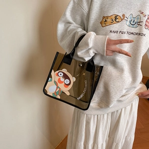 Sac Fourre-Tout en PVC Transparent Mode Femmes Imprimé Animal Dessin Animé Étanche Sac À Main Portable Shopping Quotidien